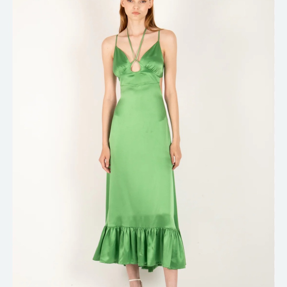 SECRET MISSION Kelly Green Silk Kathleen Dress